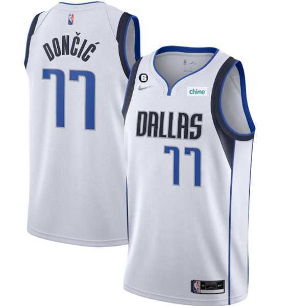 Mens Dallas Mavericks #77 Luka Doncic White No.6 Patch Stitched Jersey Dzhi